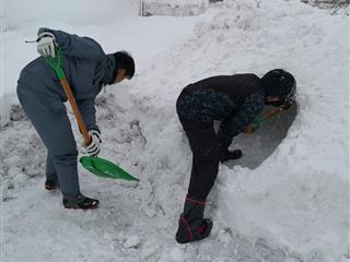 たくさん雪が積もったのでかまくら作りをしました。